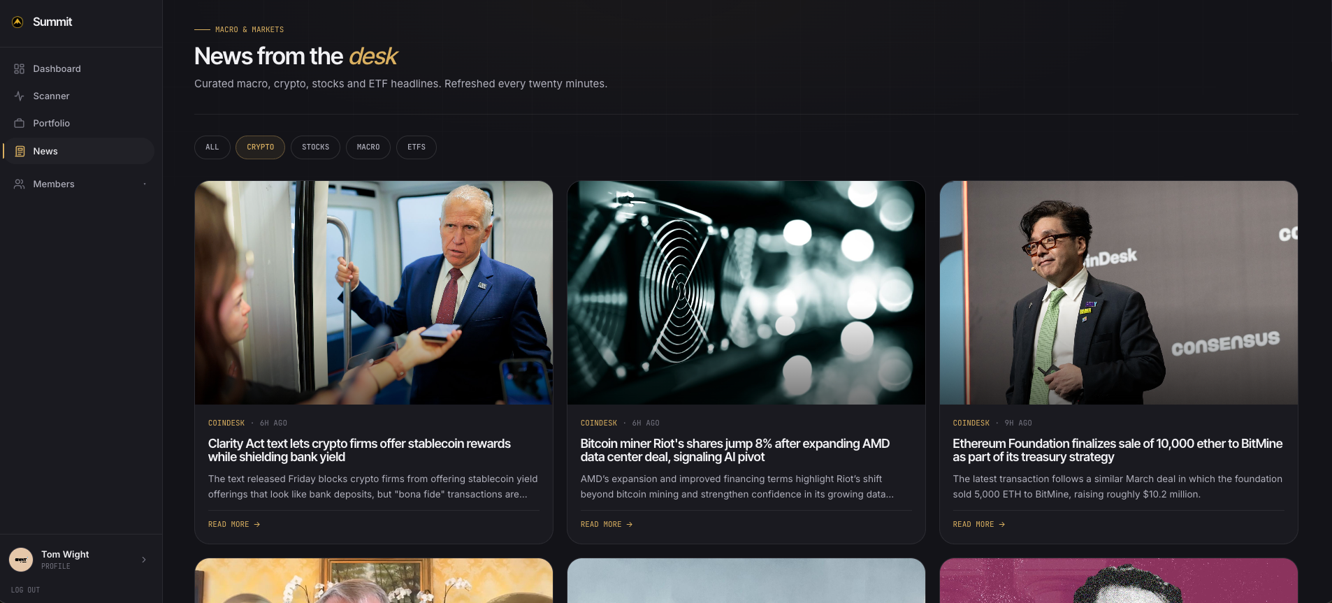 Summit Members Hub News. Curated macro, crypto, stocks and ETF headlines