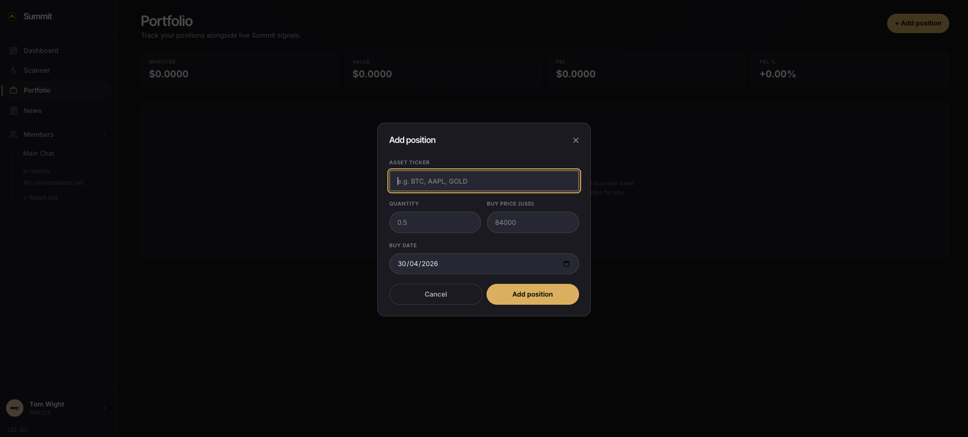 Summit Members Hub Portfolio tracker